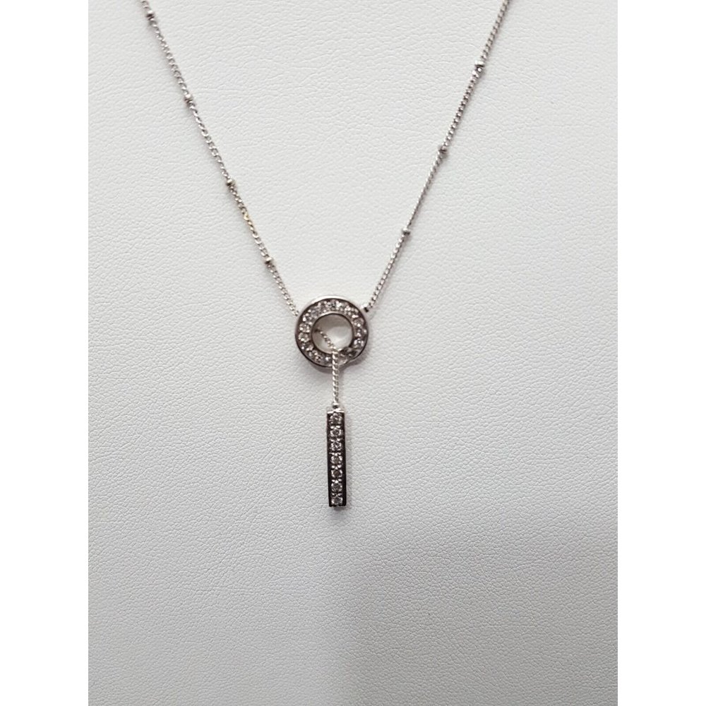 14K White Gold Designer Open Circle Lariat Diamond Cable Link Chain Necklace